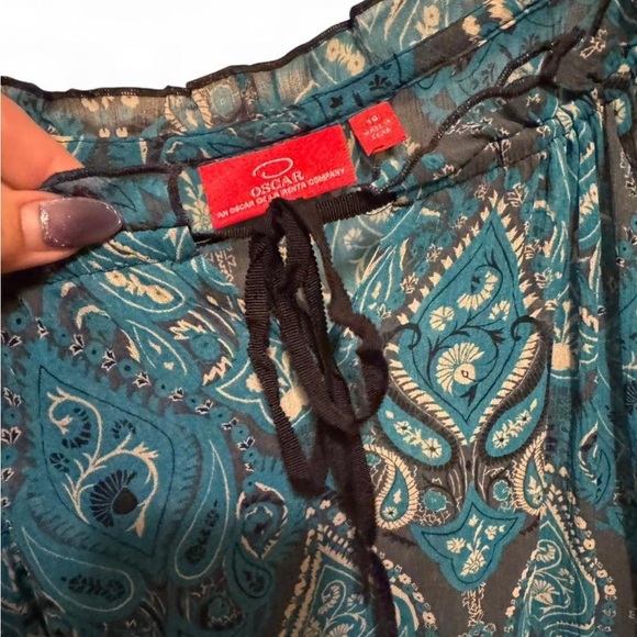 Oscar by Oscar De La Renta Elegant Blue Paisley Silk Sheer Women's Top - Picture 3 of 7